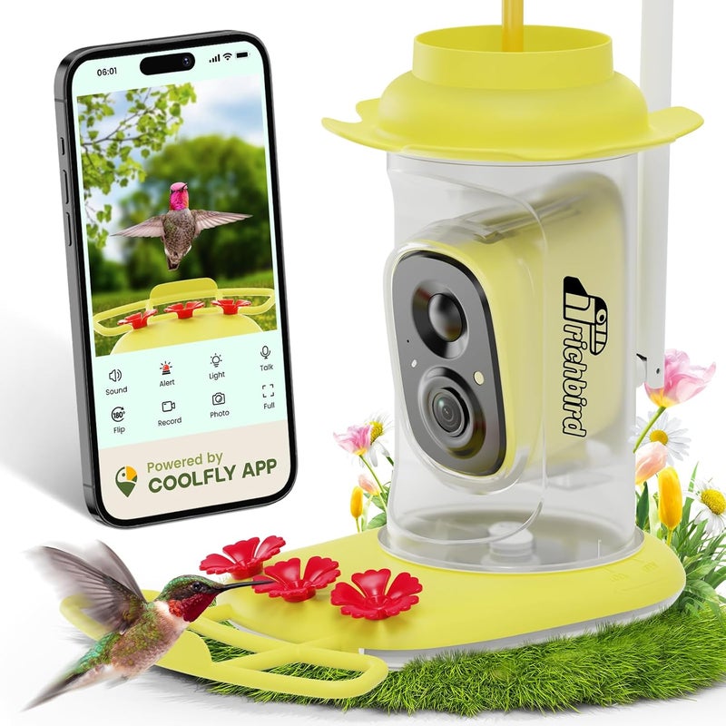 RichBird Smart Hummingbird Feeder with Camera Solar Powered, AI Identify, Instant Notification, Leakproof & Ant Moat, Outdoors Hanging, Idea Gift for Bird Lovers (20 oz) - Image 1